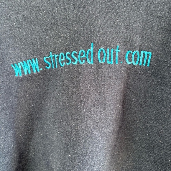 Vintage Stressed Out Embroidered Navy Blue Crewneck Sweater large - Picture 3 of 6